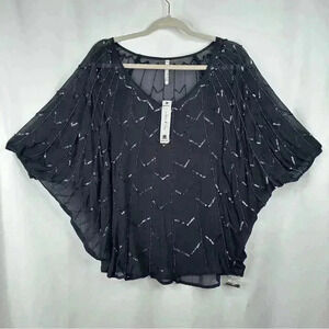 NWT Willow & Clay NORDSTROM Sequin Beaded Sheer Top Dolman Sleeve Blouse Size M
